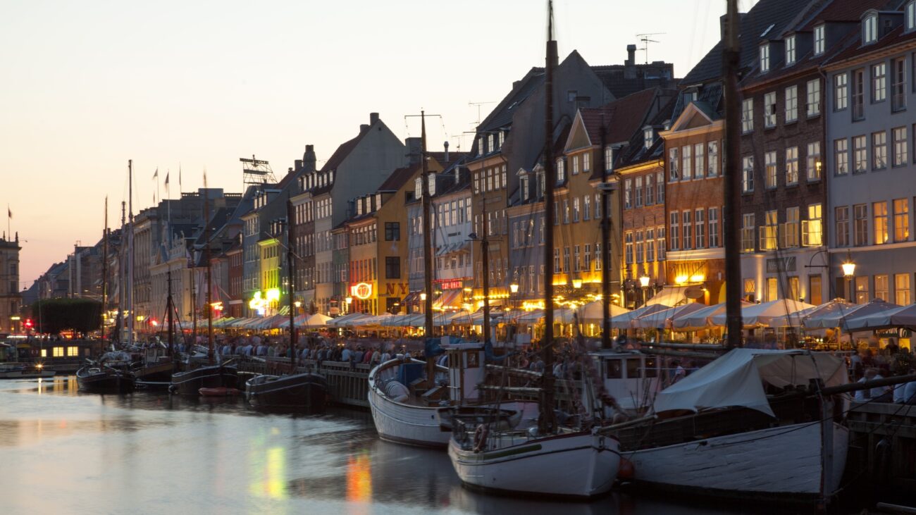 beautiful Nyhavn with colorful houses at night