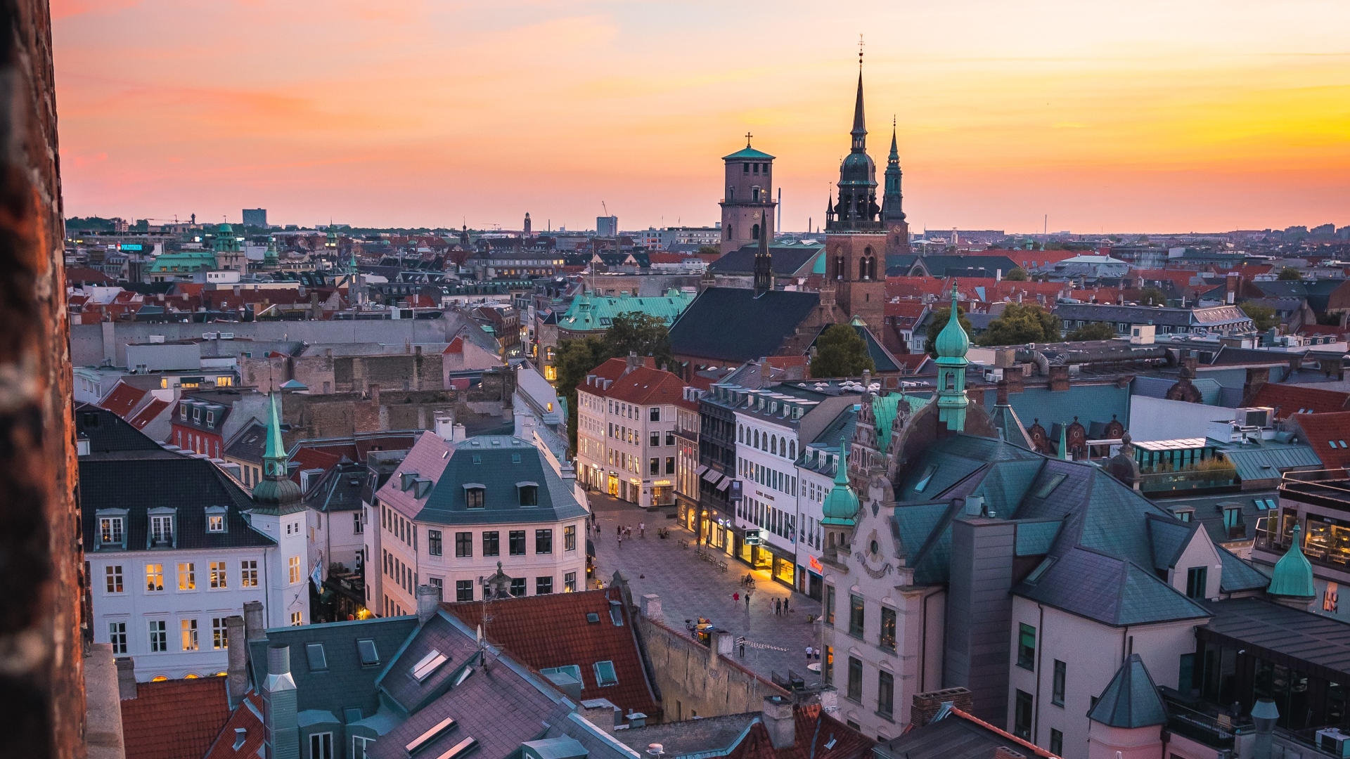 Panorama Ansicht über Kopenhagens Altstadt bei Sonnenuntergang